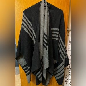 Black & Grey Poncho Sweater